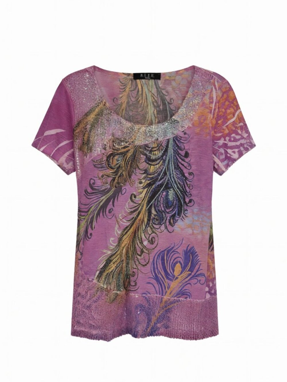 B.L.E.U. Petite Women's Top Pink Sequin Detail Paisley Print S PVC Short Sleeve